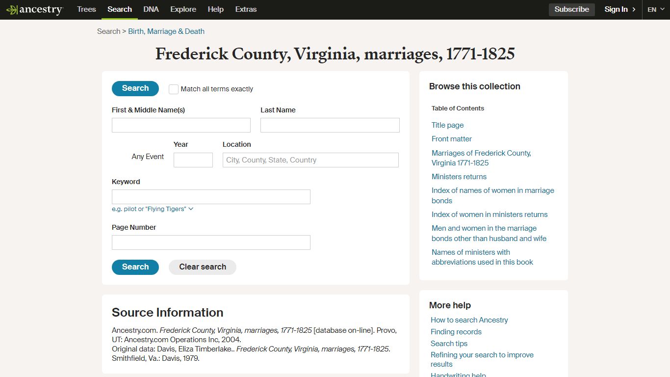 Frederick County, Virginia, marriages, 1771-1825 - Ancestry.com