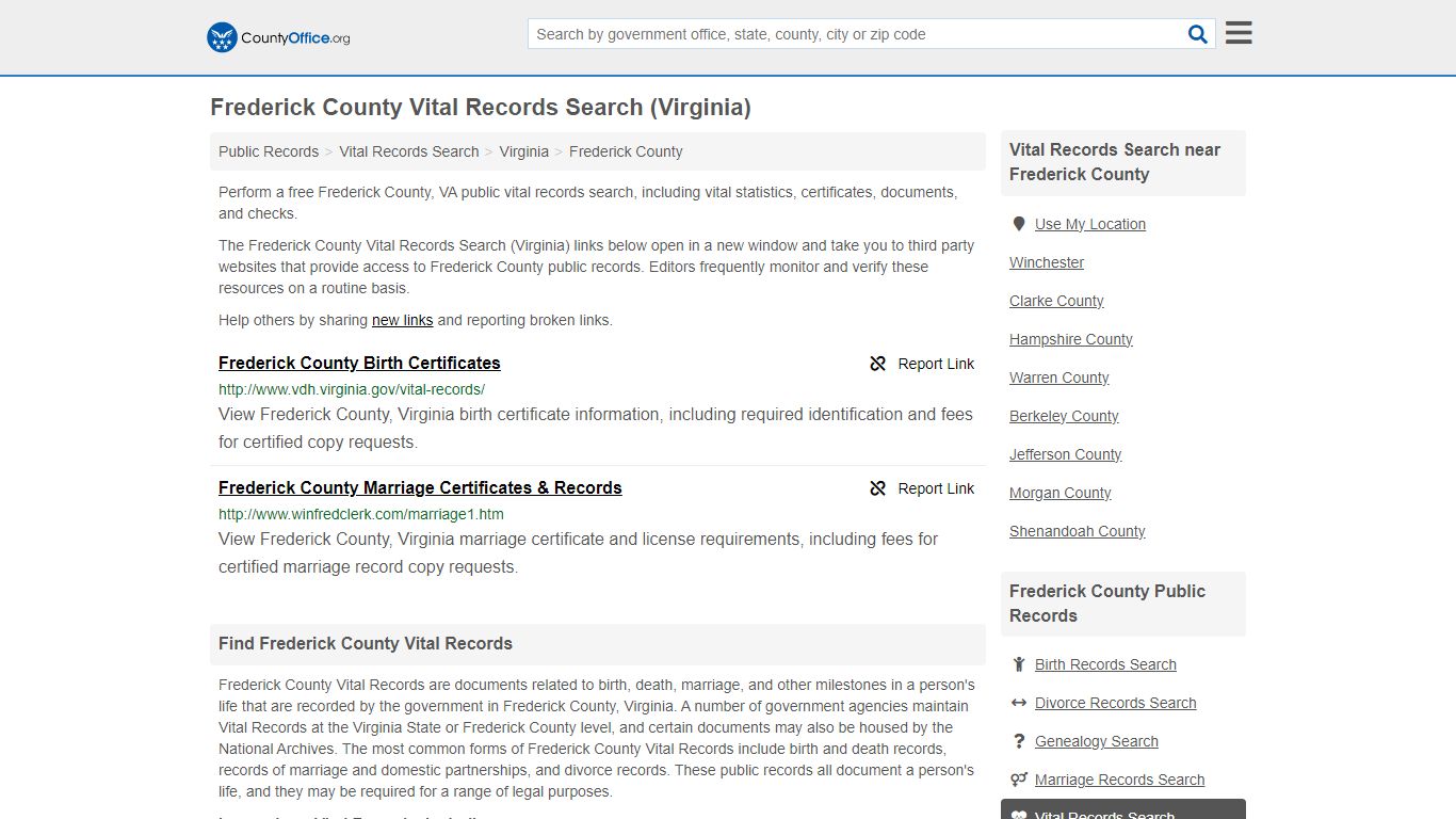 Vital Records Search - Frederick County, VA (Birth, Death, Marriage ...